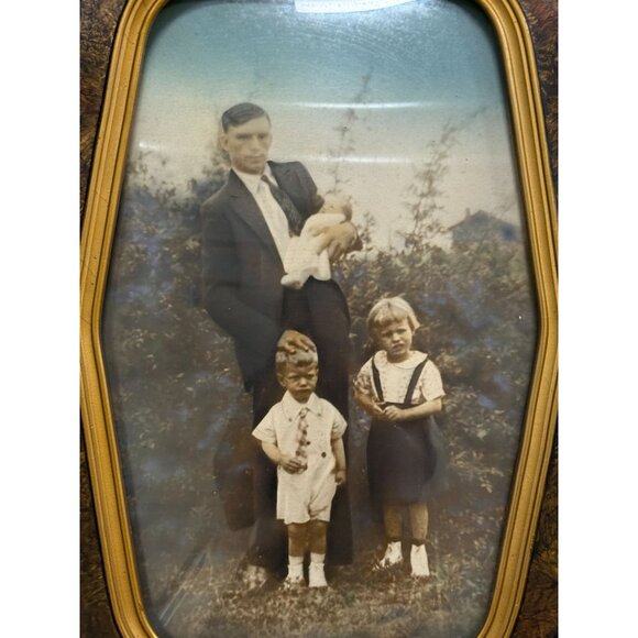 Antique Picture Frame Wood Ornate Gesso Convex Bubble Glass Picture Octagon Fami - Picture 9 of 12